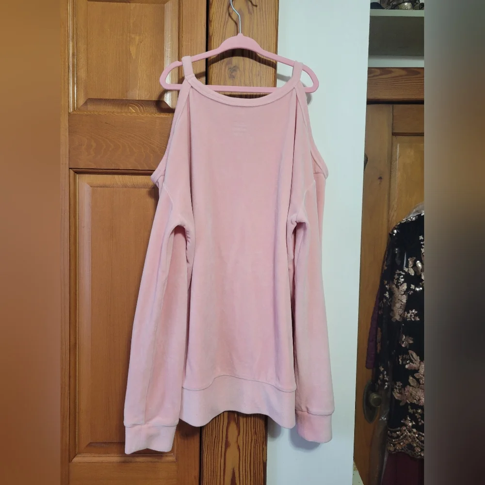 Justice Velvet cold shoulder sweater top with fushia pink Glitter Script 14/16